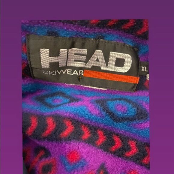 Vintage 90s Purple & Blue Aztec Print Fleece Jacket Size XL - Picture 5 of 9